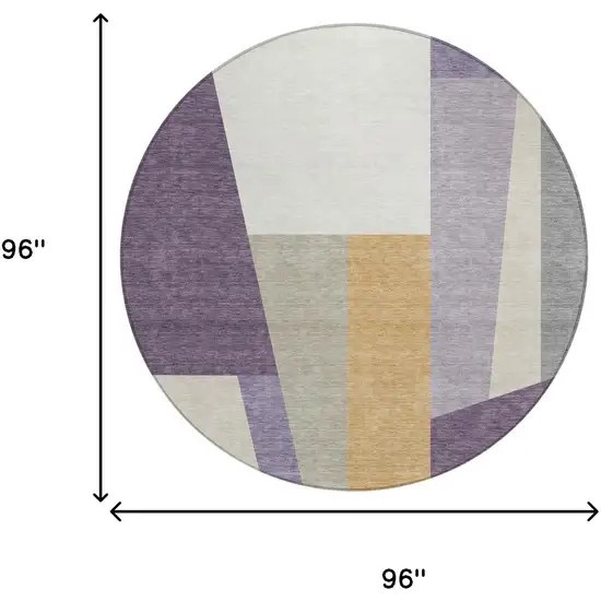 8' Plum And Lavender Round Geometric Washable Indoor Outdoor Area Rug Photo 6