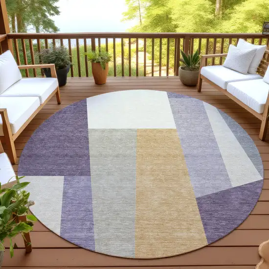 8' Plum And Lavender Round Geometric Washable Indoor Outdoor Area Rug Photo 3