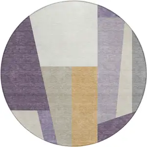 Photo of 8' Plum And Lavender Round Geometric Washable Indoor Outdoor Area Rug
