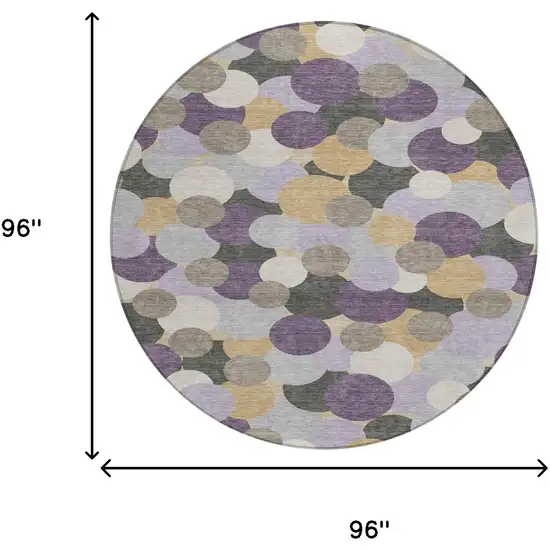 8' Plum And Lavender Round Geometric Washable Indoor Outdoor Area Rug Photo 8