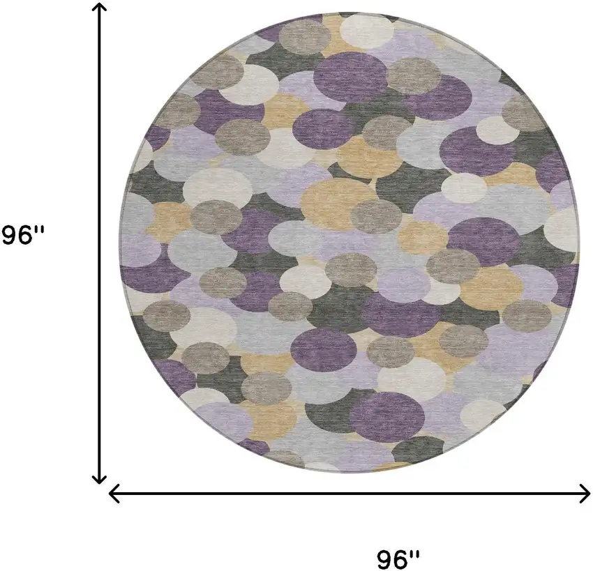 8' Plum And Lavender Round Geometric Washable Indoor Outdoor Area Rug Photo 8