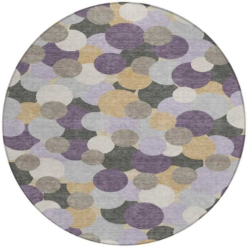 8' Plum And Lavender Round Geometric Washable Indoor Outdoor Area Rug Photo 2