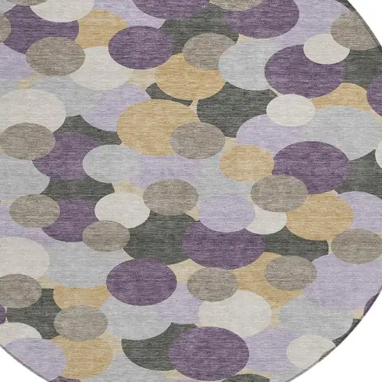 8' Plum And Lavender Round Geometric Washable Indoor Outdoor Area Rug Photo 3