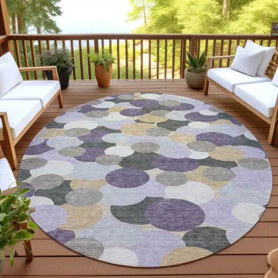 8' Plum And Lavender Round Geometric Washable Indoor Outdoor Area Rug Photo 4