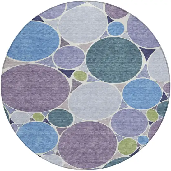 8' Plum And Lavender Round Geometric Washable Indoor Outdoor Area Rug Photo 5