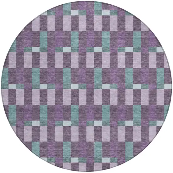 8' Plum And Lavender Round Geometric Washable Indoor Outdoor Area Rug Photo 2