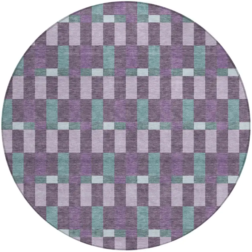 8' Plum And Lavender Round Geometric Washable Indoor Outdoor Area Rug Photo 2
