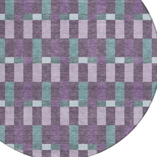 8' Plum And Lavender Round Geometric Washable Indoor Outdoor Area Rug Photo 3