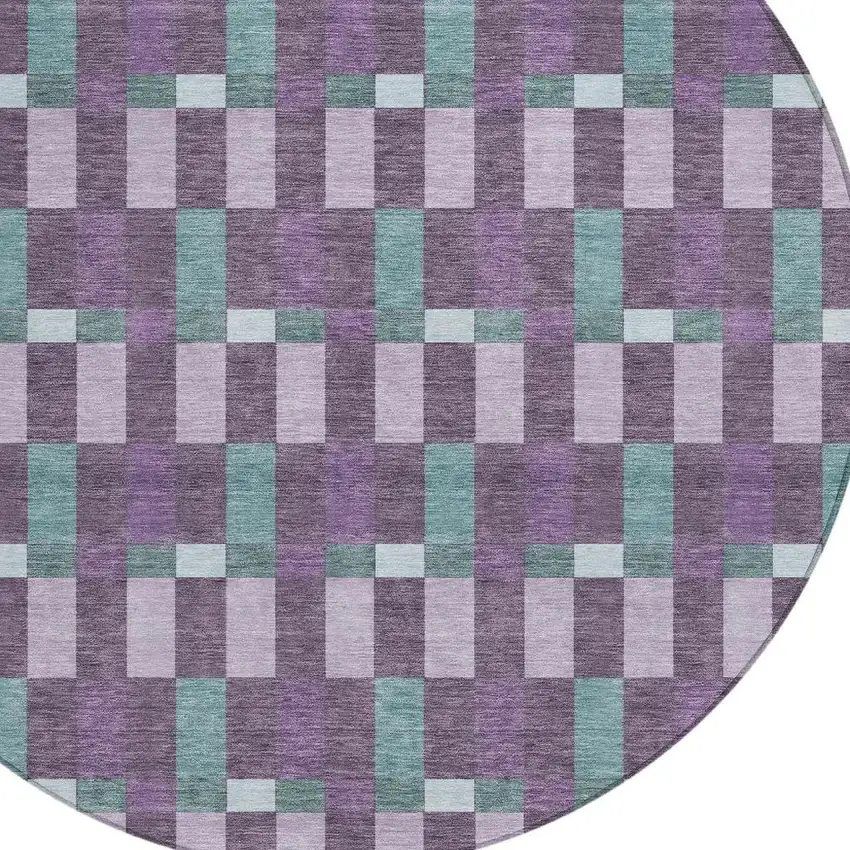 8' Plum And Lavender Round Geometric Washable Indoor Outdoor Area Rug Photo 3