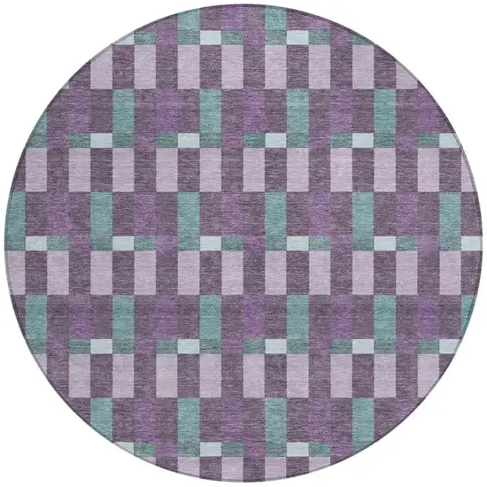 8' Plum And Lavender Round Geometric Washable Indoor Outdoor Area Rug Photo 4