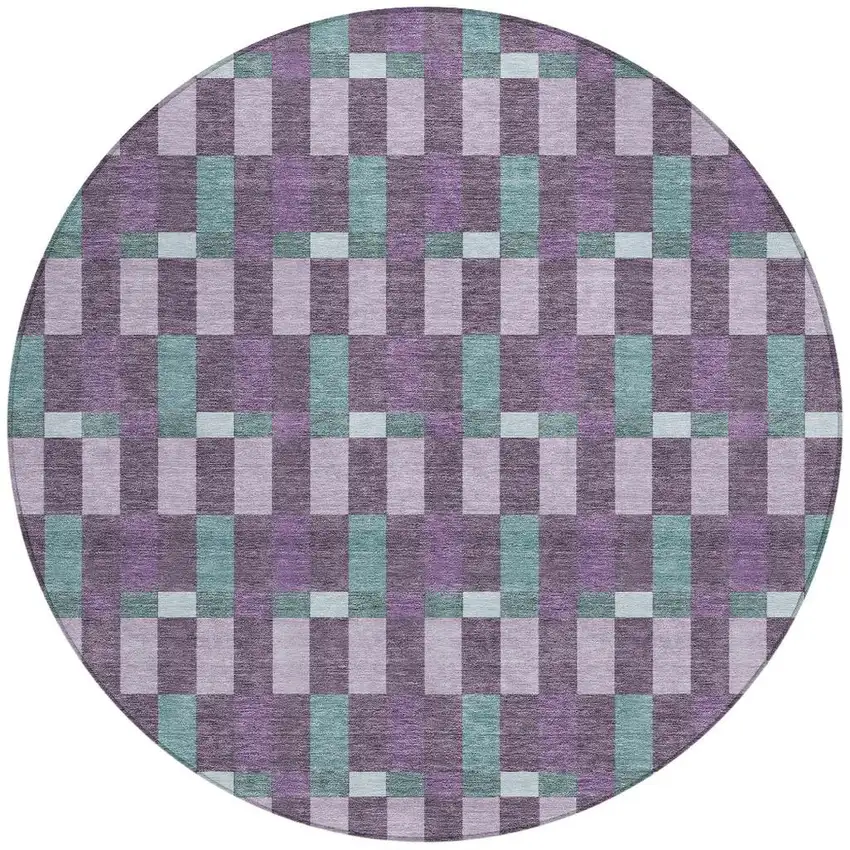 8' Plum And Lavender Round Geometric Washable Indoor Outdoor Area Rug Photo 4