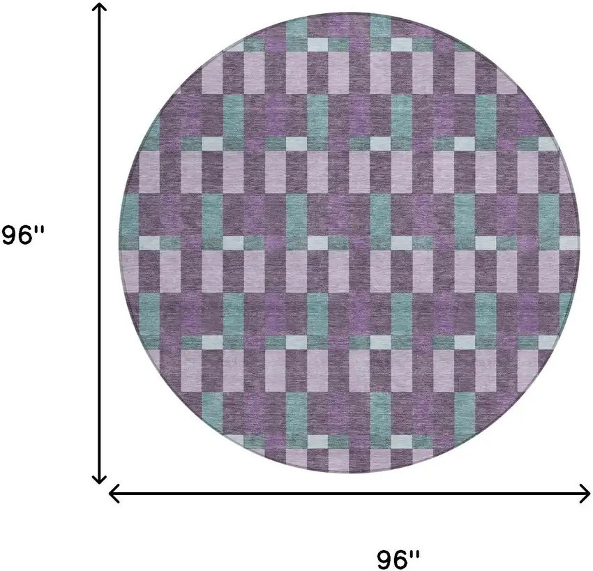 8' Plum And Lavender Round Geometric Washable Indoor Outdoor Area Rug Photo 7