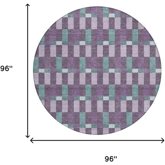 8' Plum And Lavender Round Geometric Washable Indoor Outdoor Area Rug Photo 7