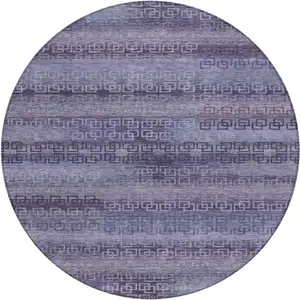 Photo of 8' Plum And Lavender Round Striped Washable Indoor Outdoor Area Rug