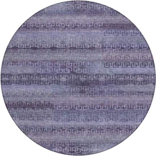 8' Plum And Lavender Round Striped Washable Indoor Outdoor Area Rug Photo 1