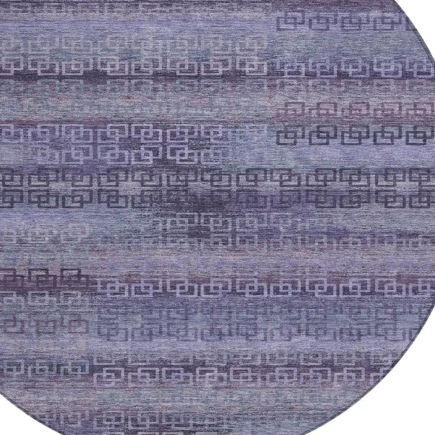 8' Plum And Lavender Round Striped Washable Indoor Outdoor Area Rug Photo 4