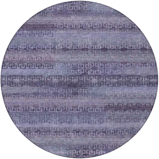 8' Plum And Lavender Round Striped Washable Indoor Outdoor Area Rug Photo 3