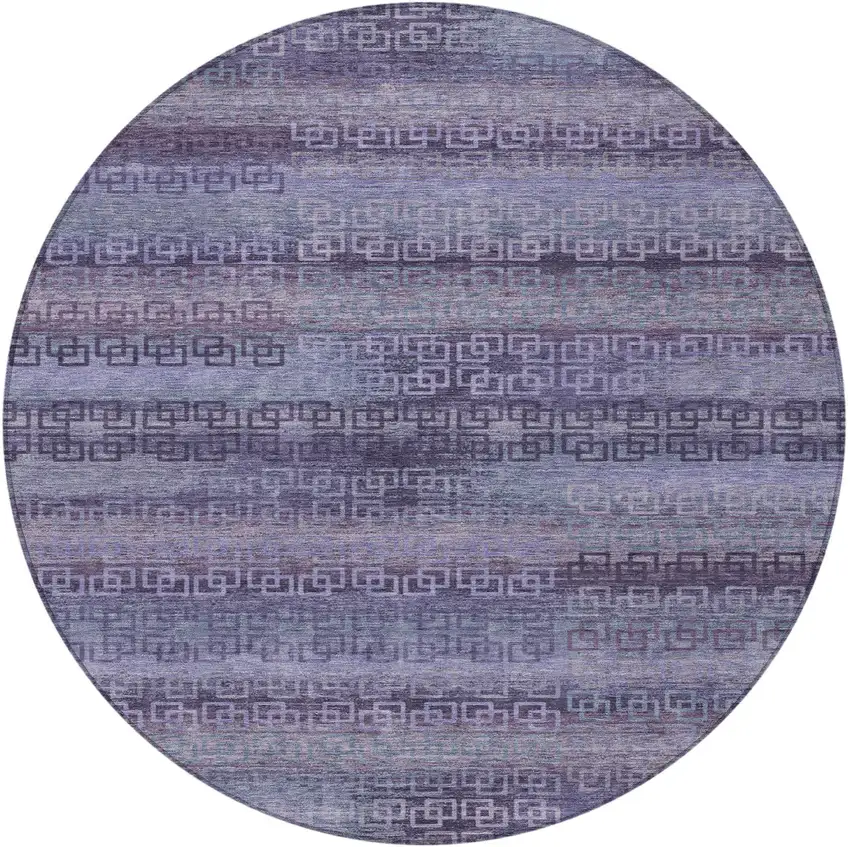 8' Plum And Lavender Round Striped Washable Indoor Outdoor Area Rug Photo 3
