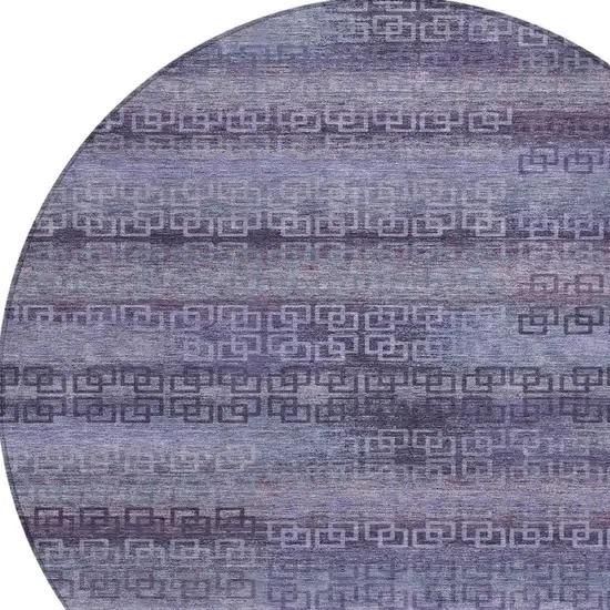 8' Plum And Lavender Round Striped Washable Indoor Outdoor Area Rug Photo 8