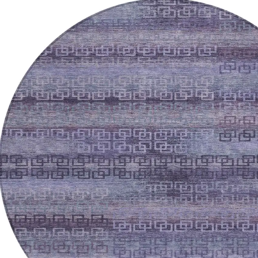 8' Plum And Lavender Round Striped Washable Indoor Outdoor Area Rug Photo 8