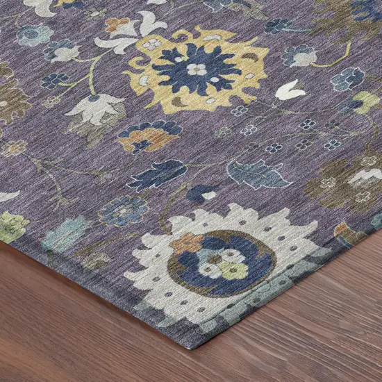 8' Plum And Navy Blue Round Floral Medallion Washable Indoor Outdoor Area Rug Photo 6
