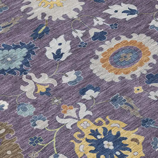 8' Plum And Navy Blue Round Floral Medallion Washable Indoor Outdoor Area Rug Photo 7