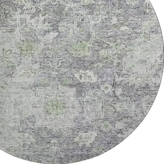 8' Plum And Purple Floral Washable Round Rug With UV Protection Photo 3