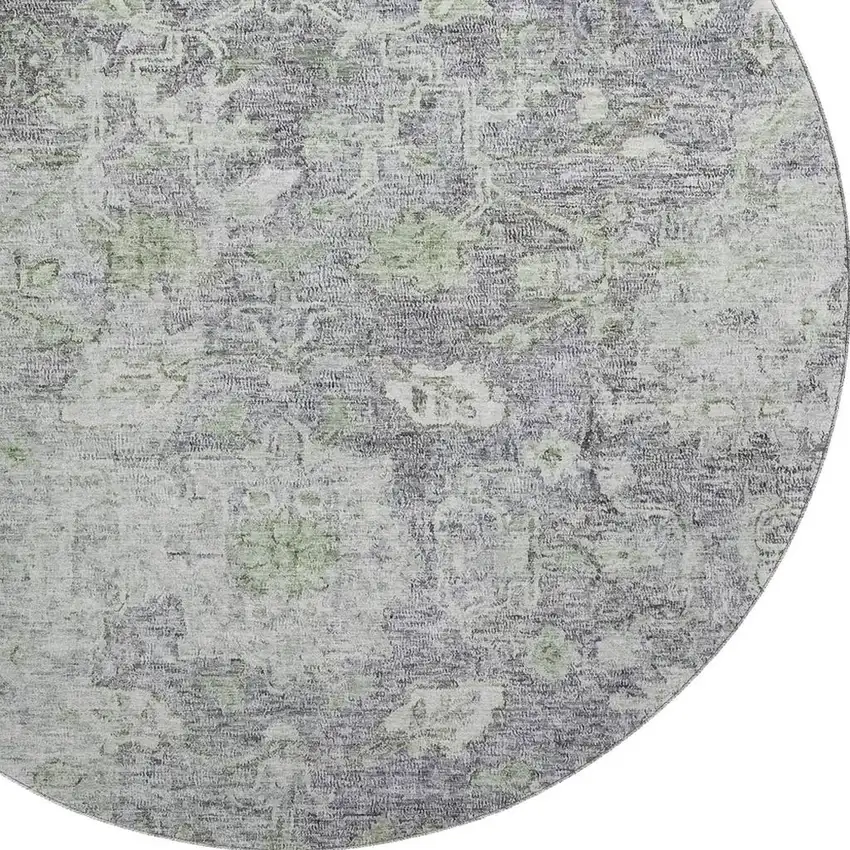 8' Plum And Purple Floral Washable Round Rug With UV Protection Photo 3