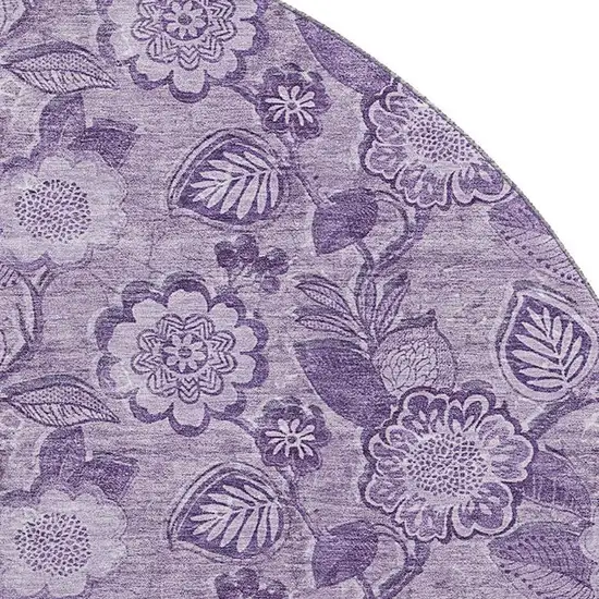 8' Plum And Purple Floral Washable Round Rug With UV Protection Photo 3