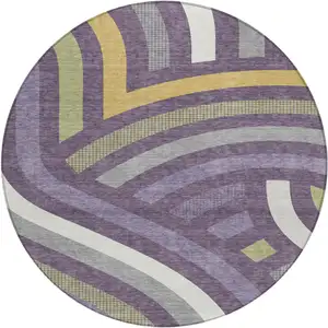 Photo of 8' Plum And Purple Round Abstract Washable Indoor Outdoor Area Rug