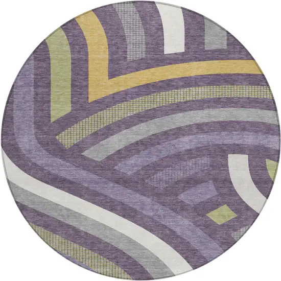 8' Plum And Purple Round Abstract Washable Indoor Outdoor Area Rug Photo 1
