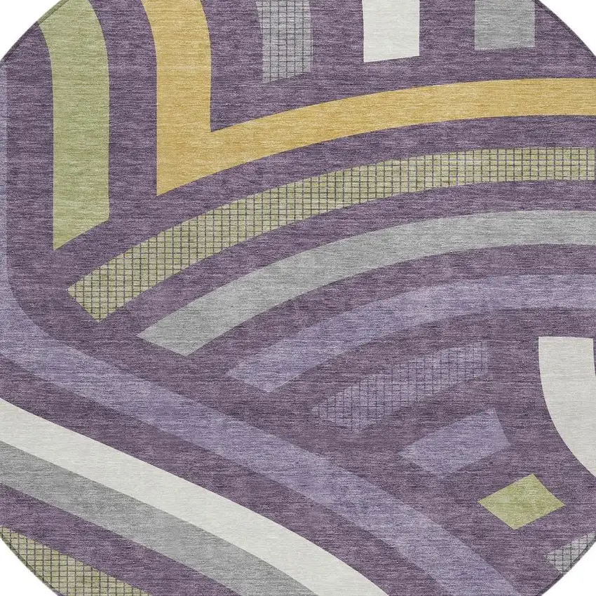 8' Plum And Purple Round Abstract Washable Indoor Outdoor Area Rug Photo 2