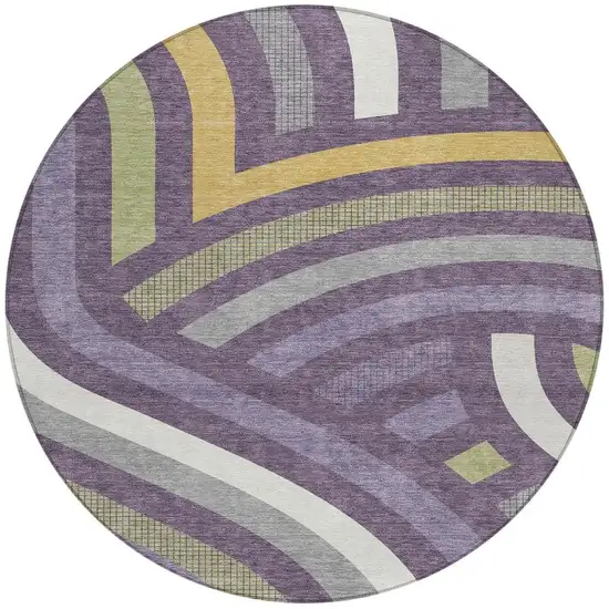 8' Plum And Purple Round Abstract Washable Indoor Outdoor Area Rug Photo 3