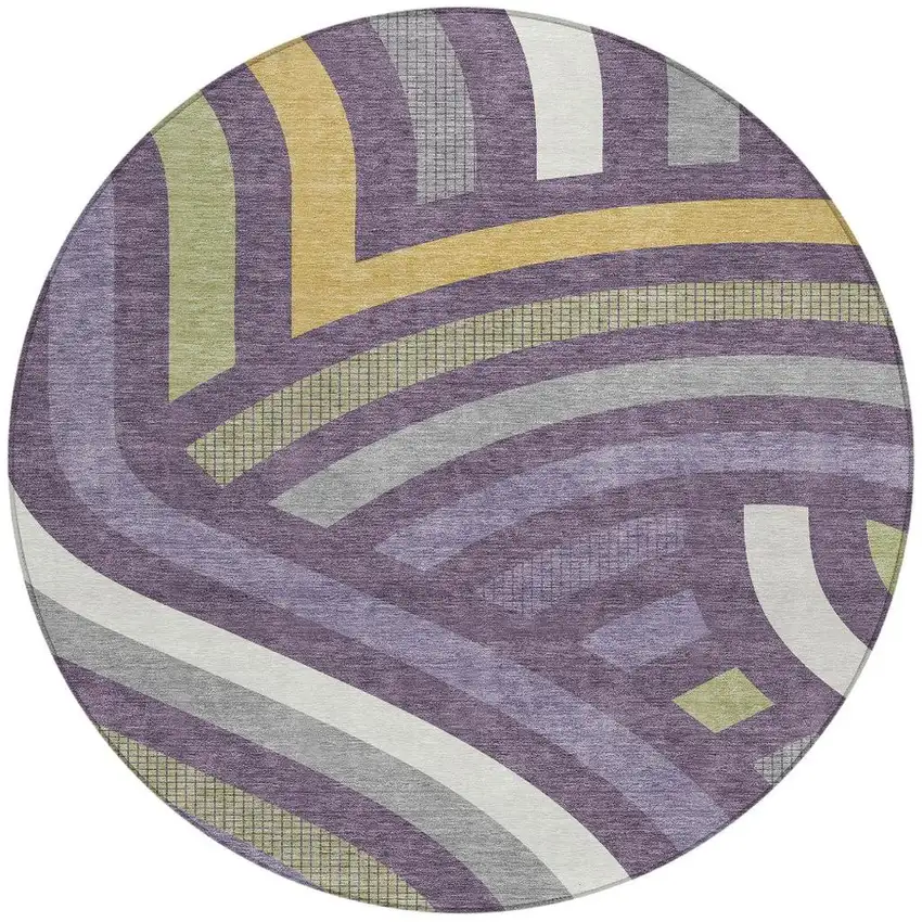 8' Plum And Purple Round Abstract Washable Indoor Outdoor Area Rug Photo 3