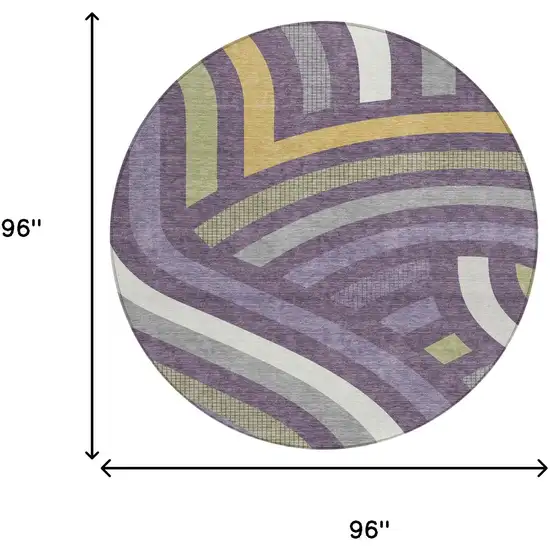 8' Plum And Purple Round Abstract Washable Indoor Outdoor Area Rug Photo 8
