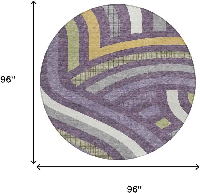 8' Plum And Purple Round Abstract Washable Indoor Outdoor Area Rug Photo 8
