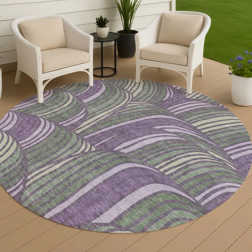 8' Plum And Purple Round Abstract Washable Indoor Outdoor Area Rug Photo 4
