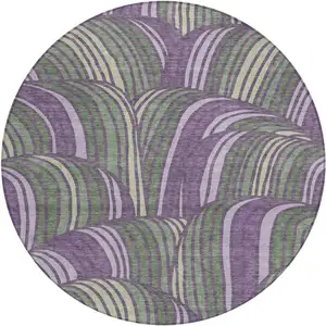 Photo of 8' Plum And Purple Round Abstract Washable Indoor Outdoor Area Rug