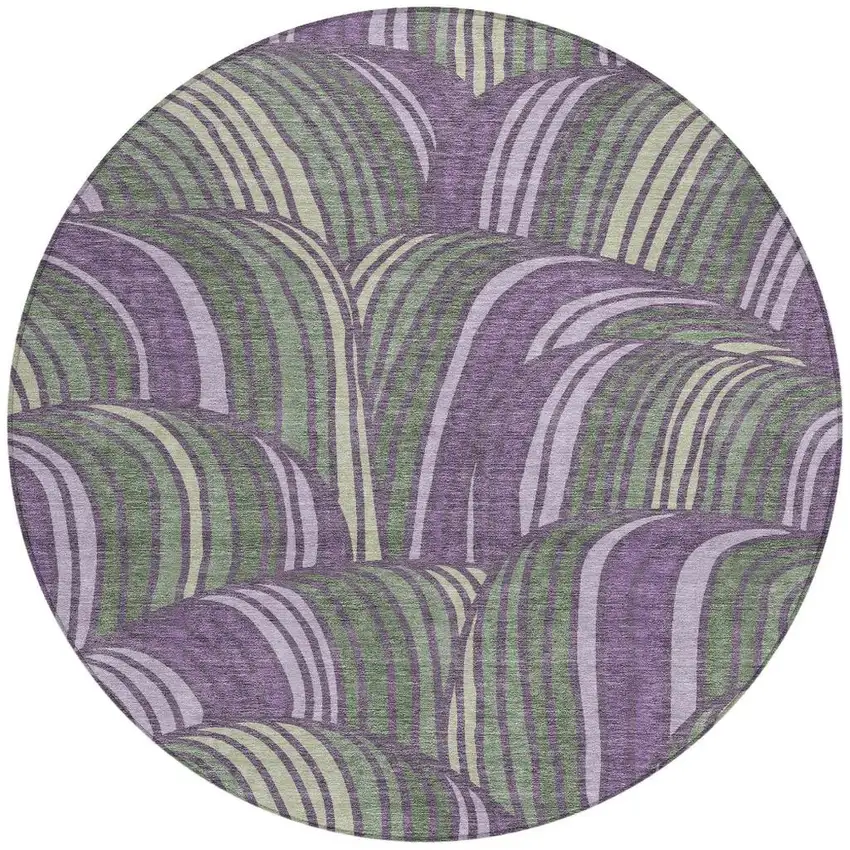 8' Plum And Purple Round Abstract Washable Indoor Outdoor Area Rug Photo 3