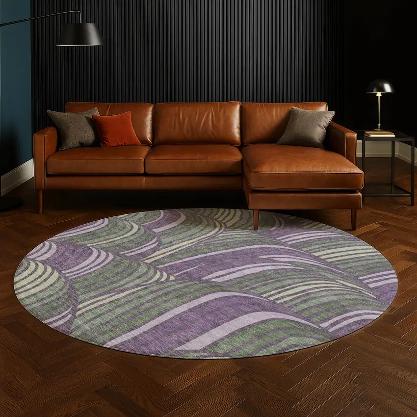 8' Plum And Purple Round Abstract Washable Indoor Outdoor Area Rug Photo 5