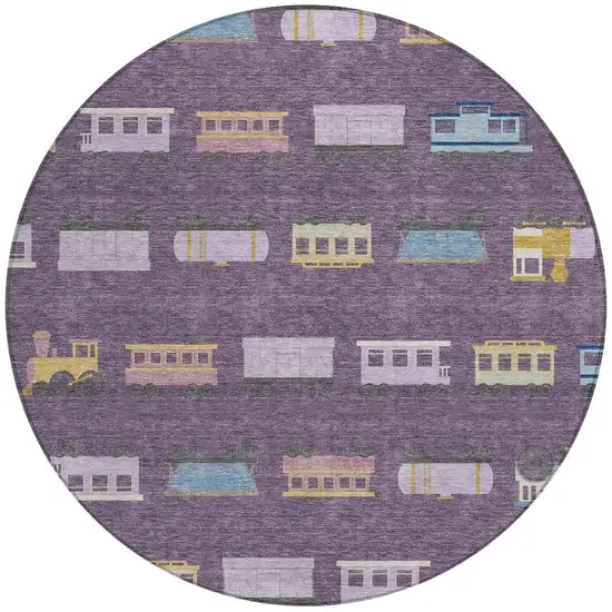 8' Plum And Purple Round Abstract Washable Indoor Outdoor Area Rug Photo 3