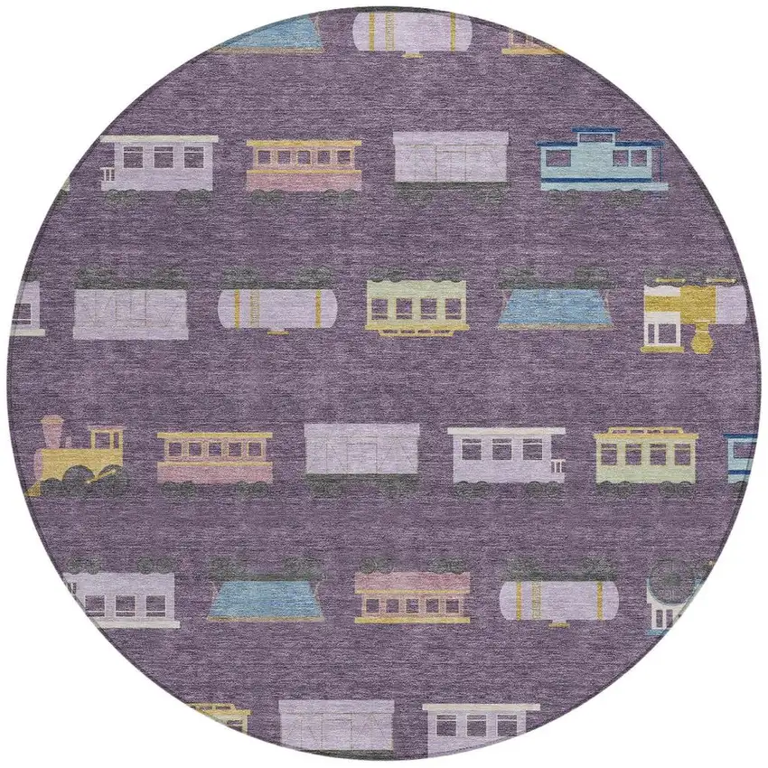 8' Plum And Purple Round Abstract Washable Indoor Outdoor Area Rug Photo 3