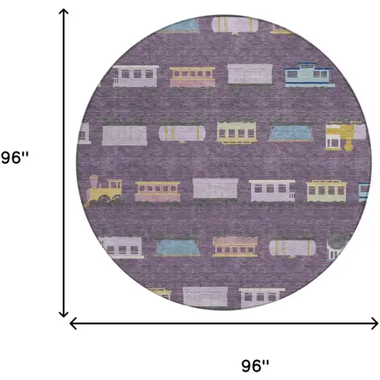 8' Plum And Purple Round Abstract Washable Indoor Outdoor Area Rug Photo 6