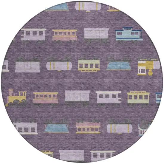 8' Plum And Purple Round Abstract Washable Indoor Outdoor Area Rug Photo 1
