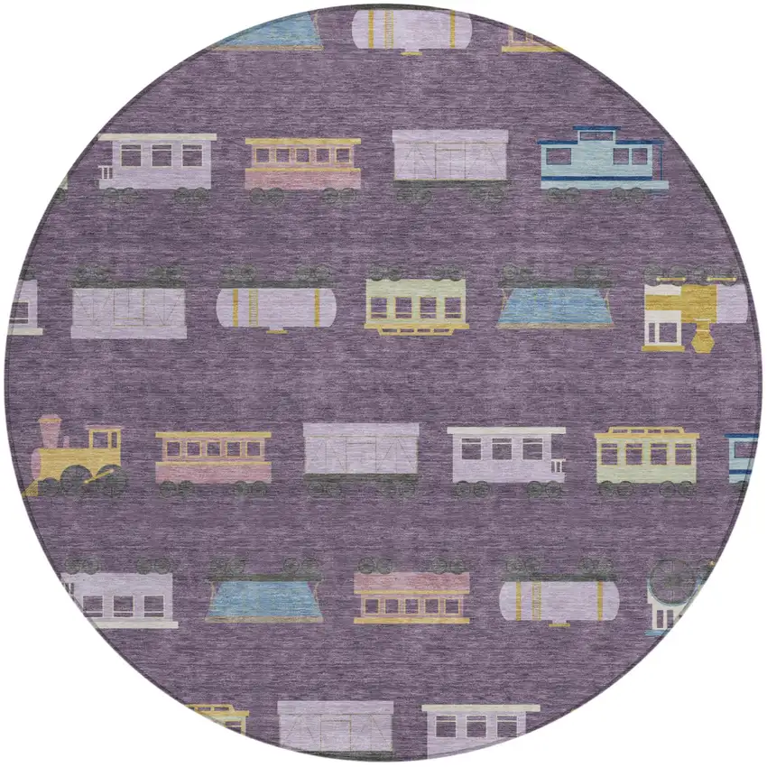8' Plum And Purple Round Abstract Washable Indoor Outdoor Area Rug Photo 1