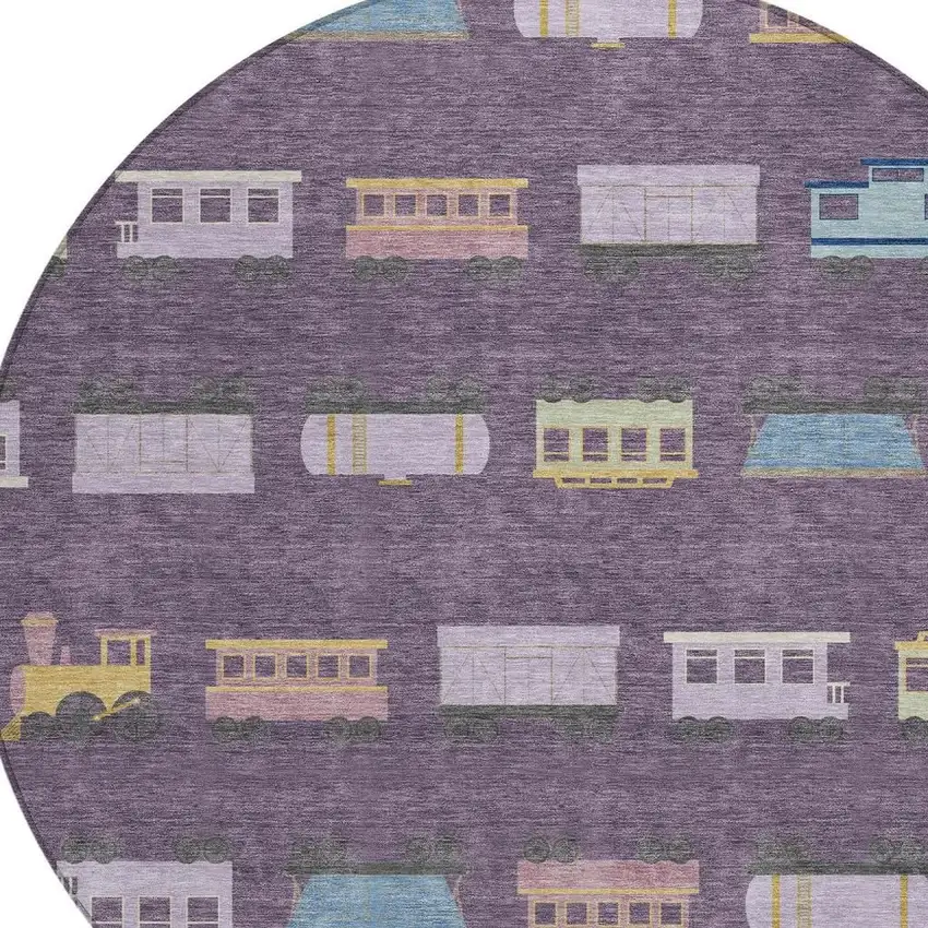 8' Plum And Purple Round Abstract Washable Indoor Outdoor Area Rug Photo 2