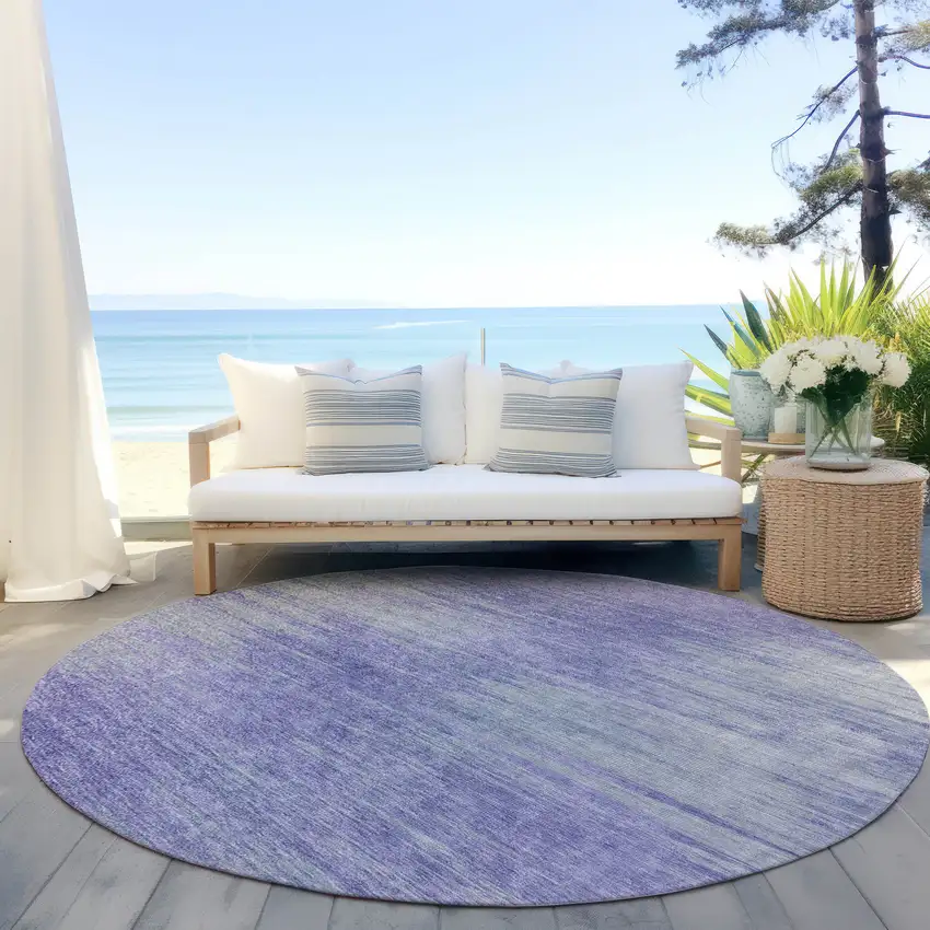8' Plum And Purple Round Abstract Washable Indoor Outdoor Area Rug Photo 5