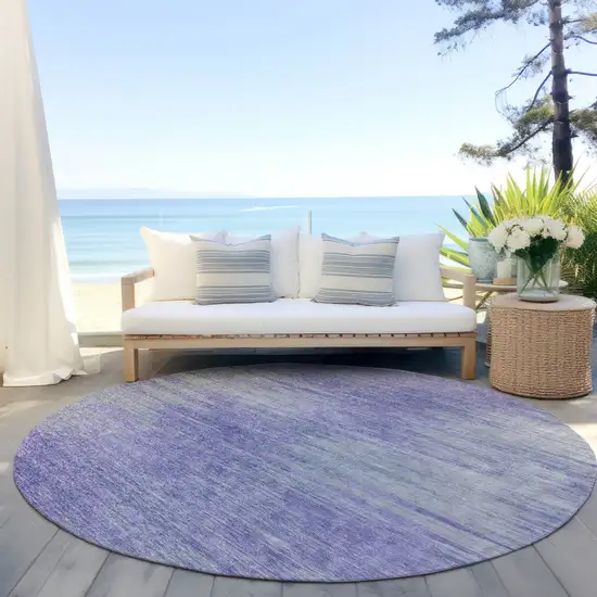 8' Plum And Purple Round Abstract Washable Indoor Outdoor Area Rug Photo 5