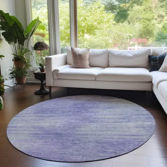 8' Plum And Purple Round Abstract Washable Indoor Outdoor Area Rug Photo 6