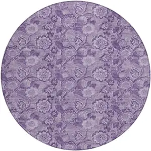Photo of 8' Plum And Purple Round Floral Washable Indoor Outdoor Area Rug